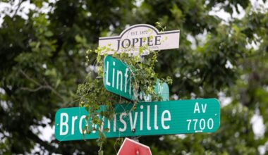 A sign topper for the Joppa neighborhood in Dallas, Tuesday, June 23, 2026.