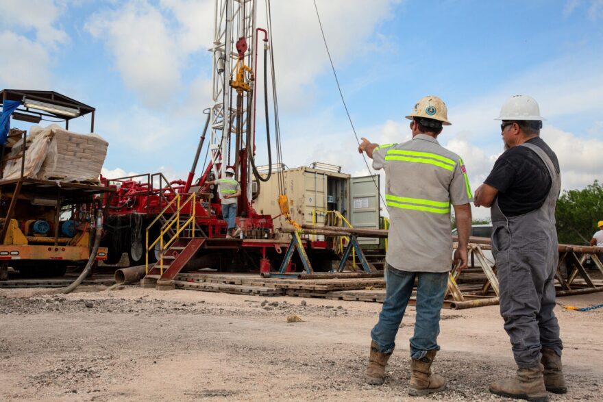 A crew with Weisinger Incorporated drills a pilot hole at the City of Corpus Christi's eastern wellfield, one of several emergency water projects, on March 31.