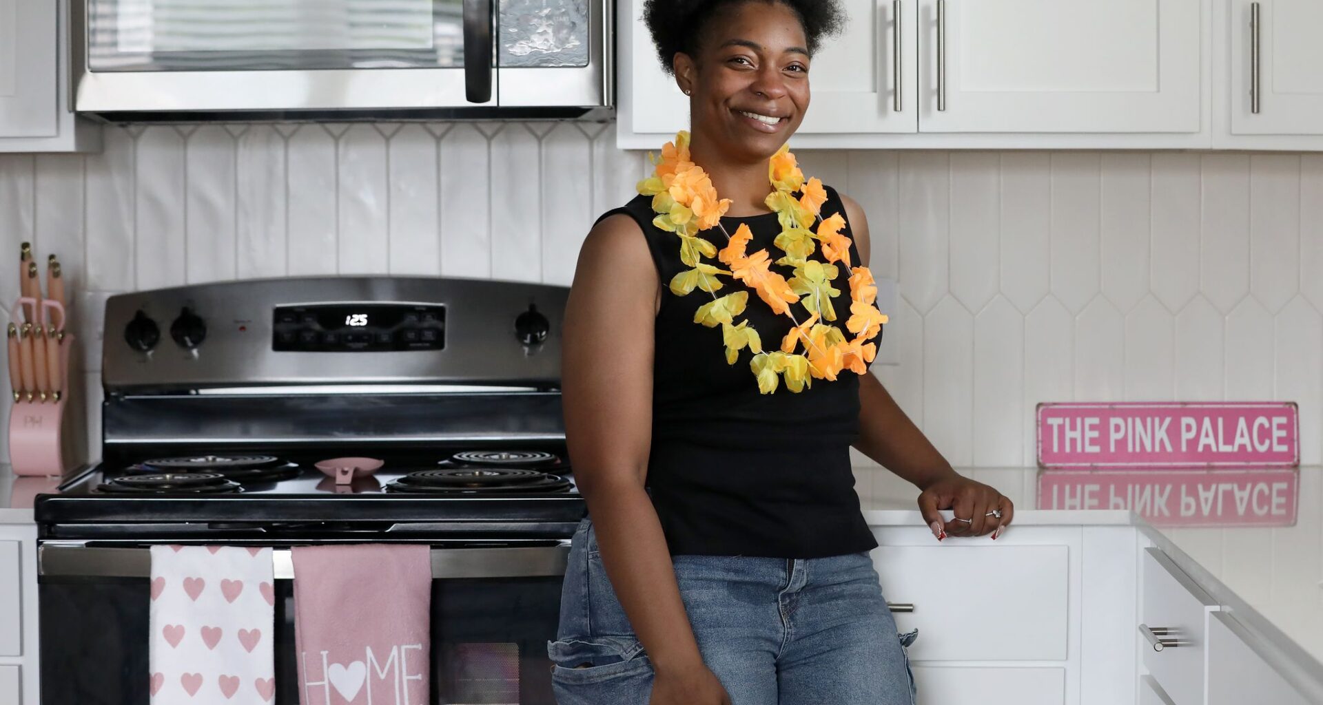 Keoni Hudson poses for a portrait inside her kitchen in Jericho Village, an affordable housing project, in Wylie, Texas, Thursday, June 25, 2026. Hudson was one of the first residents to move into Jericho Village.
