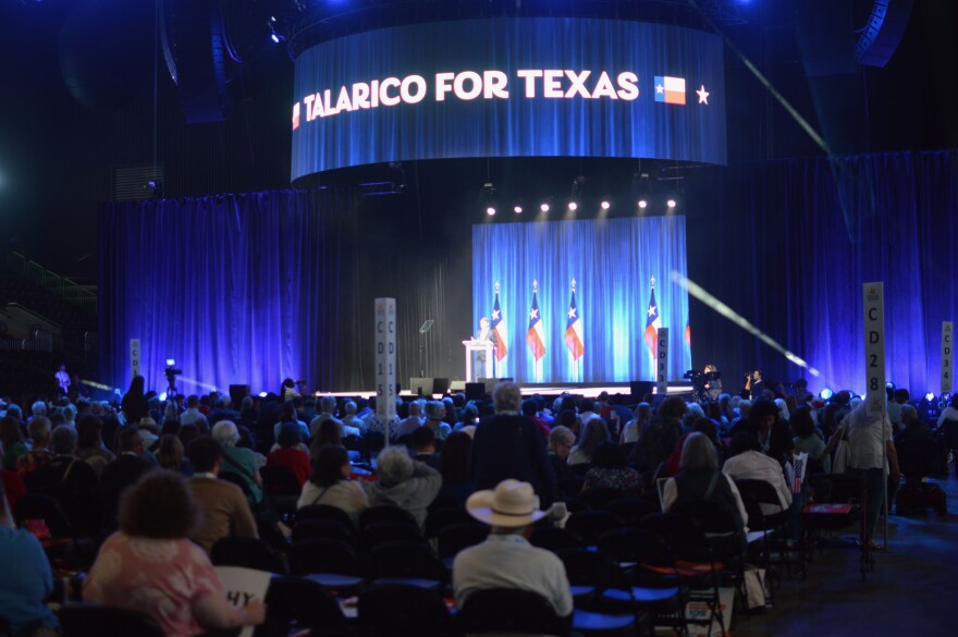 Democratic candidate for the U.S. Senate James Talarico speaks to a crowd at the Hilliard Center in Corpus Christi during the Texas Democratic Convention.
