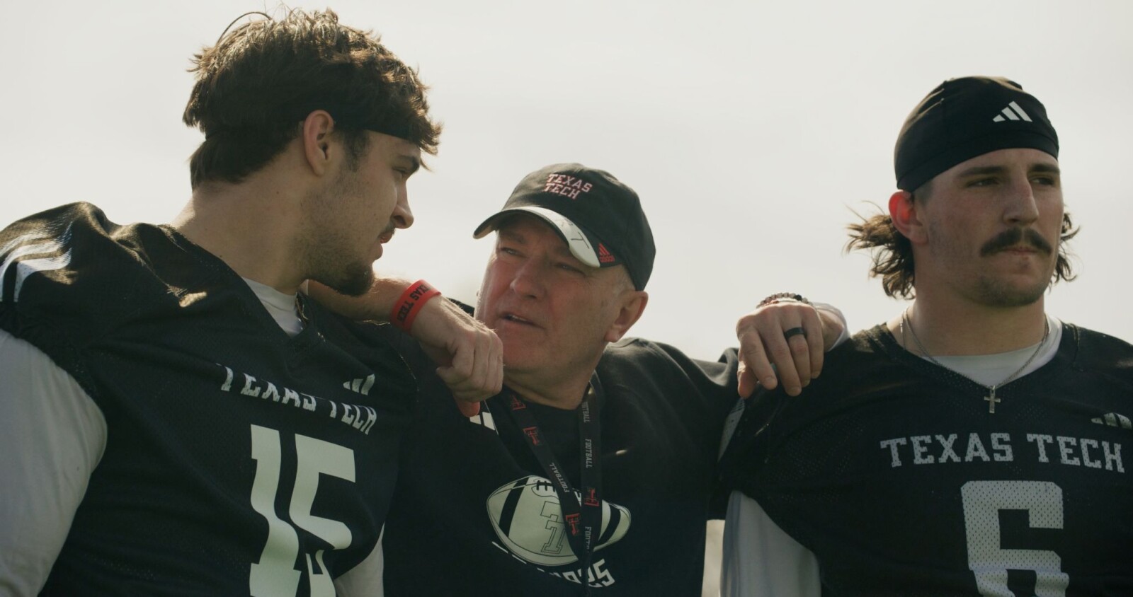 Paramount+ greenlights Texas Tech Red Raiders Football docuseries (L to R): Austin Romaine, Joey McGuire, John Curry.