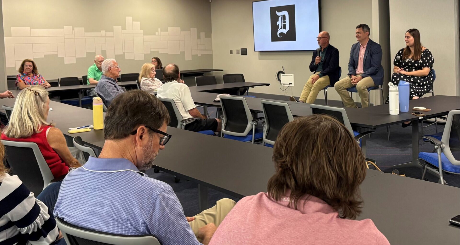 Dallas Morning News staffers speak at a sports business panel held by The News on SMU’s campus on Monday, June 29, 2026. The sports business panel was part of the newsroom’s trust initiative and touched on news related to the Dallas Mavericks, the Dallas Stars and the World Cup.