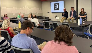 Dallas Morning News staffers speak at a sports business panel held by The News on SMU’s campus on Monday, June 29, 2026. The sports business panel was part of the newsroom’s trust initiative and touched on news related to the Dallas Mavericks, the Dallas Stars and the World Cup.