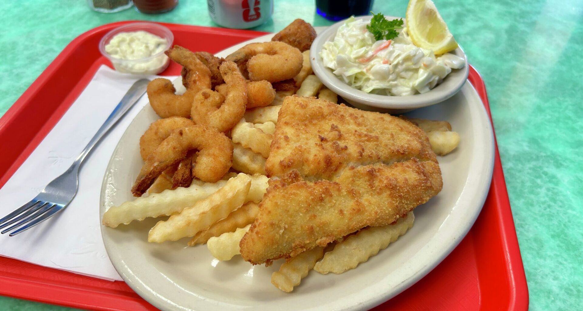 The shrimp and fish daily special from The Lighthouse Seafood.