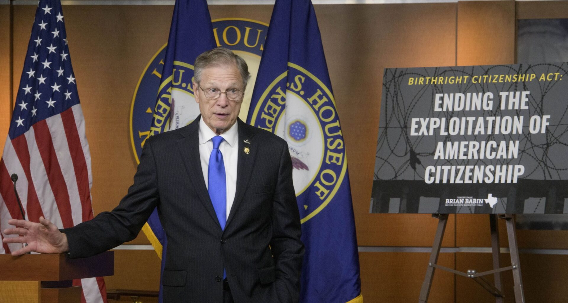 Rep. Brian Babin, R-Texas, speaks on the Birthright Citizenship Act at the Capitol, Thursday, Jan. 23, 2025, in Washington. (AP Photo/Rod Lamkey, Jr.)