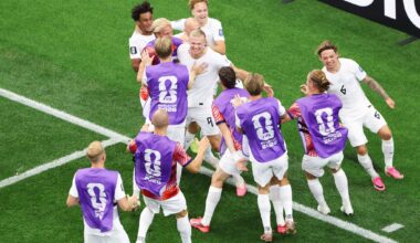 Norway soccer fans celebrate their teams win over Ivory Coast in a World Cup Round of 32 match at Dallas Stadium in Arlington, June 30, 2026.