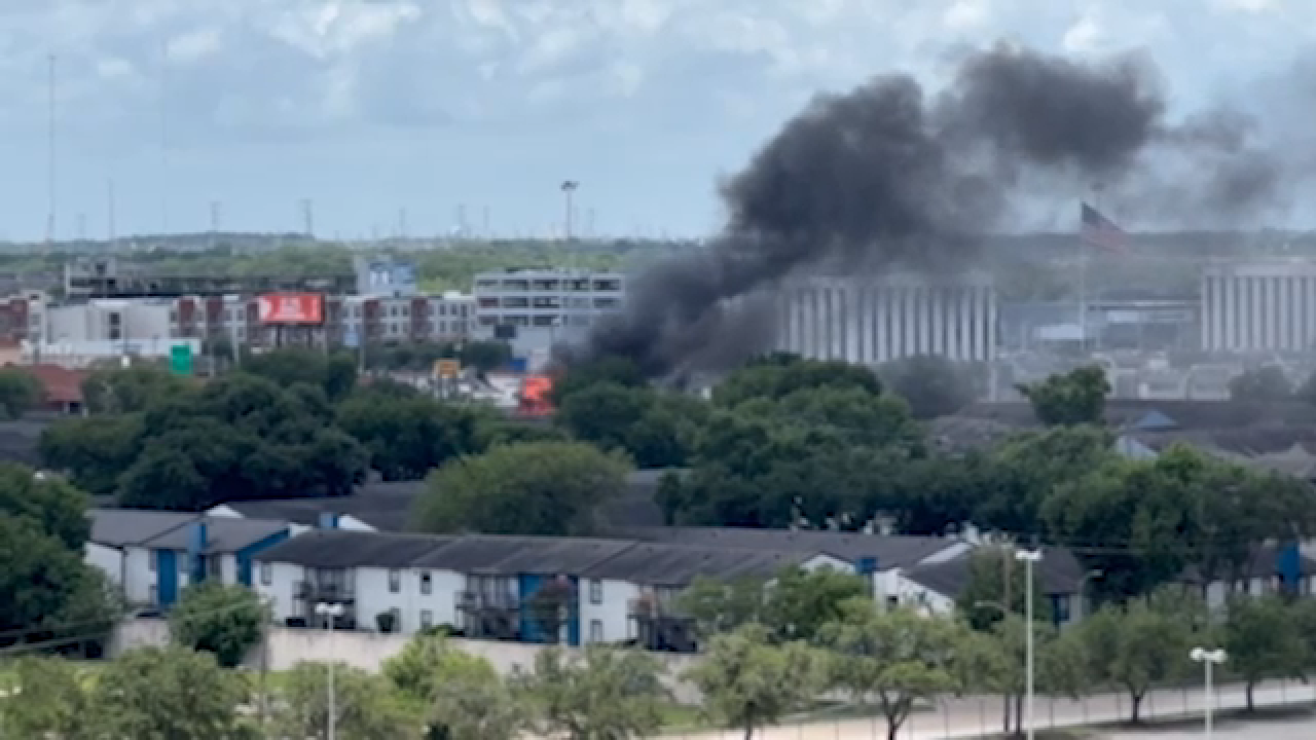 ABC13 received photos of the fire blazing through apartment units in a complex near NRG Stadium.