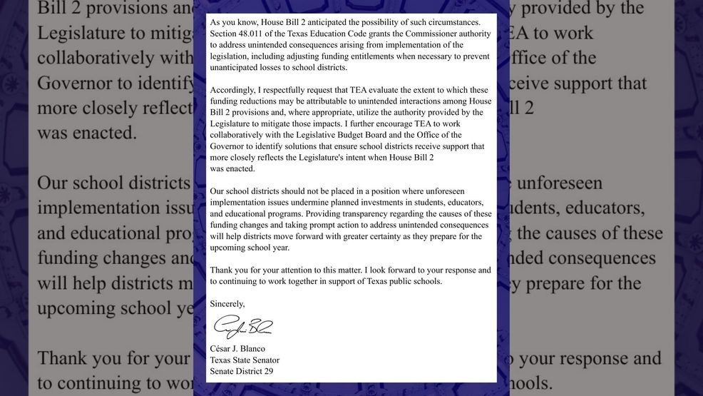 Texas State Senator Cesar Blanco's letter to the TEA. Page 2. Credit: Texas State Senator Cesar Blanco via X