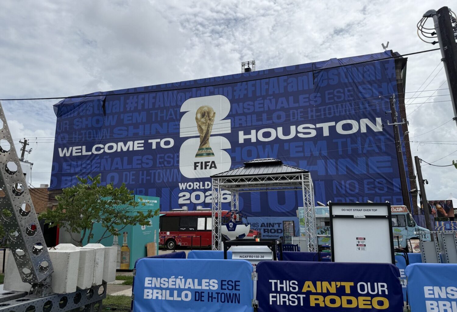 A FIFA World Cup sign says "Welcome to Houston"