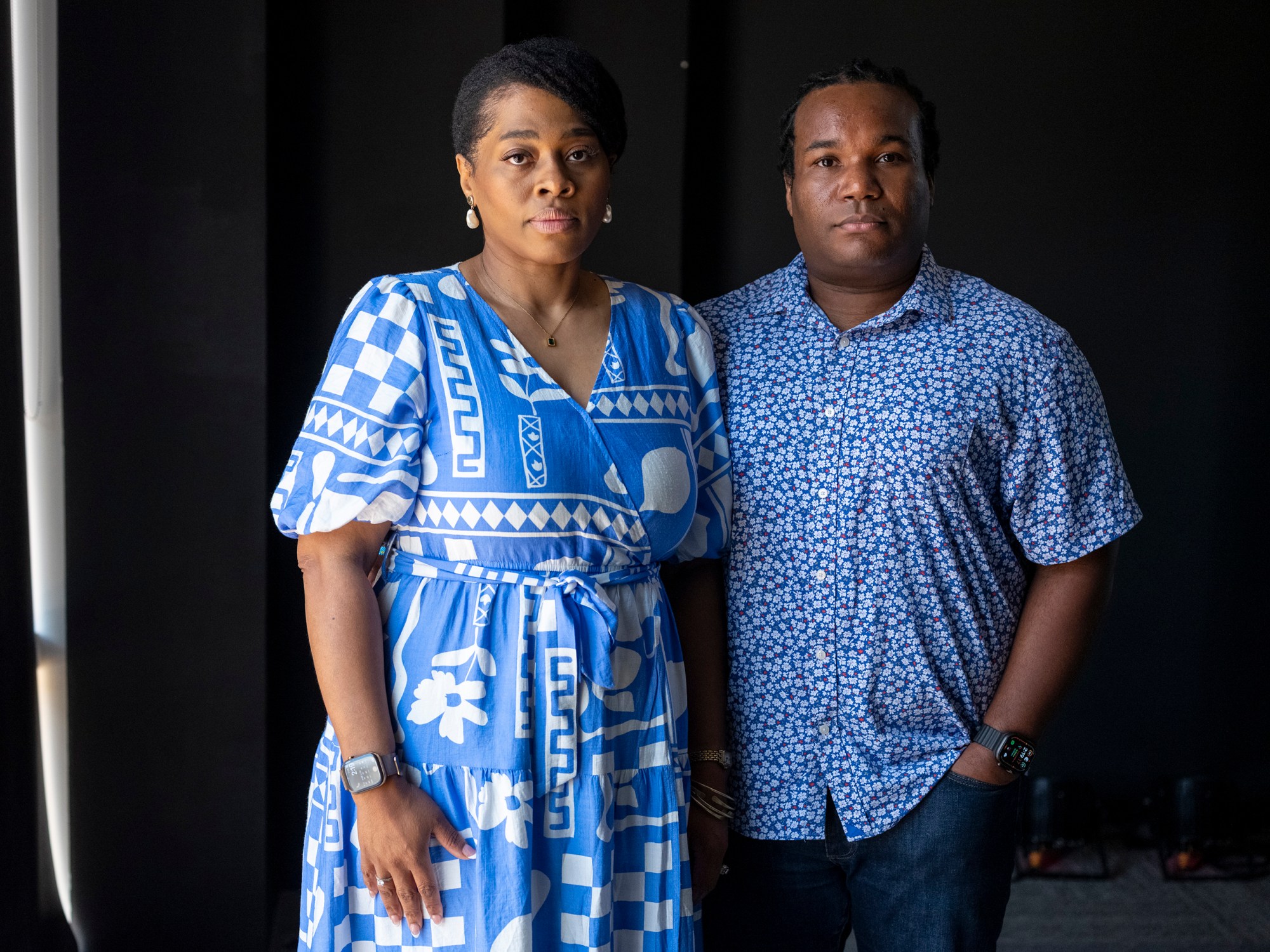 Lynn Callaway and her husband Mario pose for a portrait in Austin.
