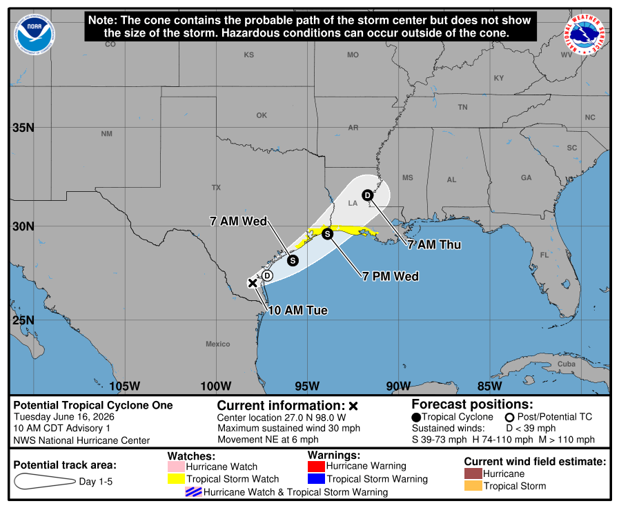 Potential Tropical Cyclone One Brings Heavy Rain and Flood Risk to Southeast Texas