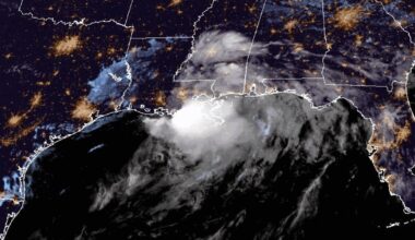 Tropical Cyclone Arthur weakens to a low pressure area along the upper Texas coast