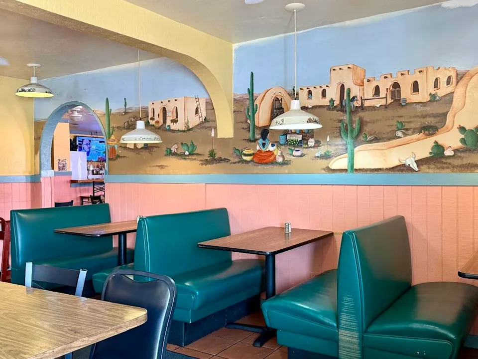 A mural in the dining room at El Sombrero Restaurant, open since 1992 in Saginaw, Texas, as seen June 6, 2026.