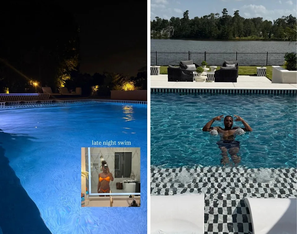 Simone Biles and her husband, Jonathan Owens, are seen enjoying the pool at their Texas home