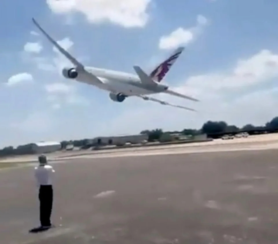 @EBaviation/X - PHOTO: The Federal Aviation Administration is investigating after a Boeing 777 cargo aircraft flew dangerously low, with one of its wings just within feet of hitting the ground at a private airport in Texas on June 24, 2026.