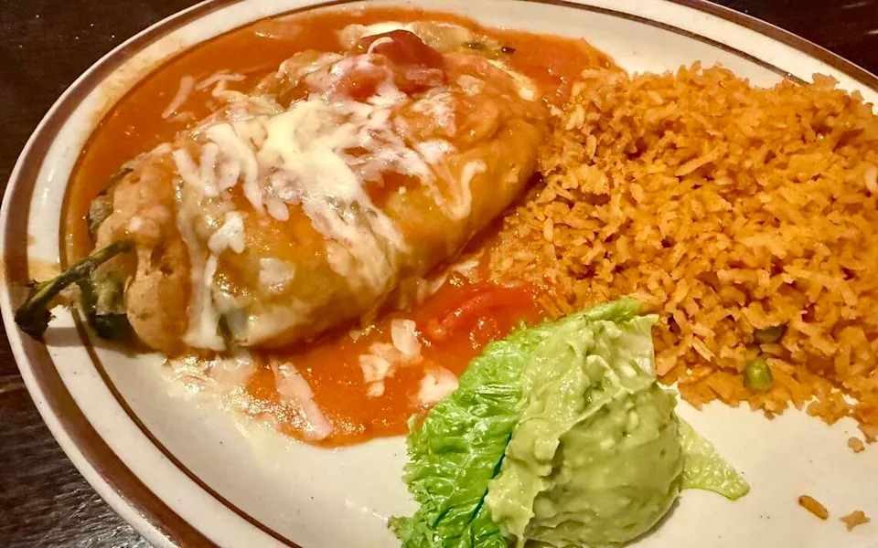 A cheese chile relleno dinner at La Playa Maya, as seen June 29, 2026.