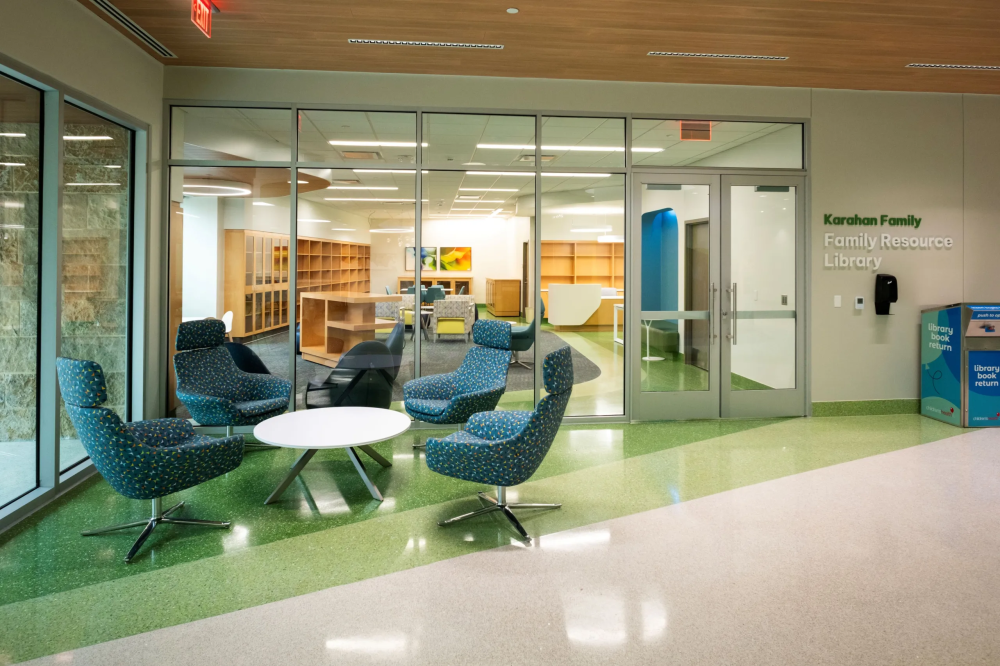 The new library at Children's Medical Center in Plano has a variety of seating for different ages. (Courtesy Children's Health)