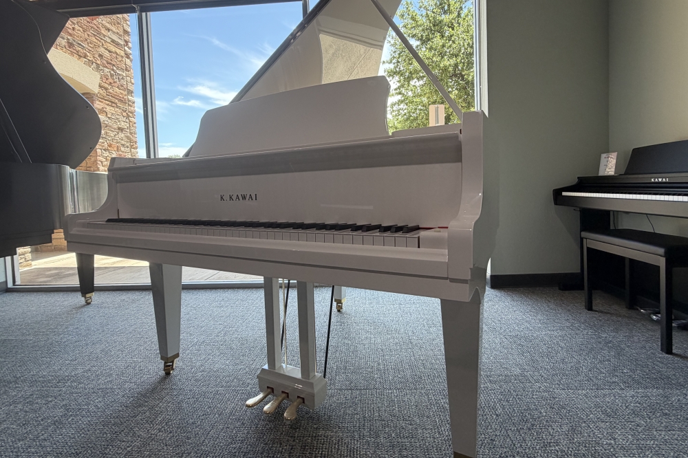 A Kawai piano inside the showroom of North Texas Piano Gallery.