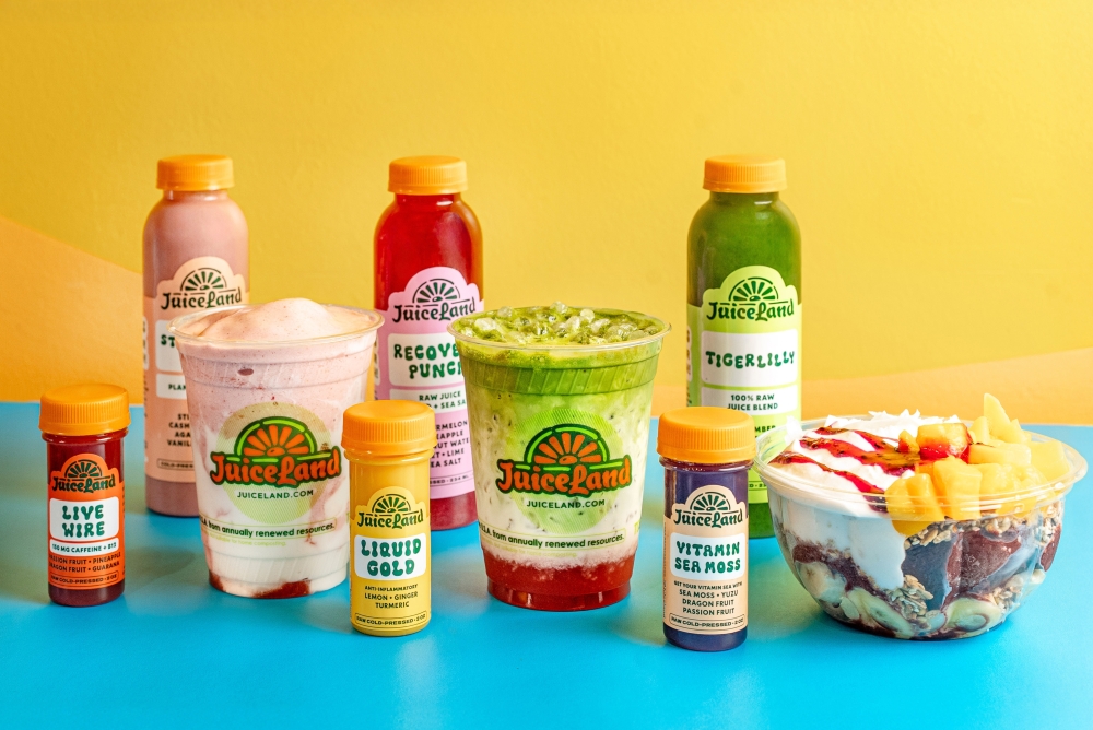JuiceLand is most well known for fresh juice smoothies and a wide variety of acai bowls, also offering cold-pressed juices. (Courtesy JuiceLand)