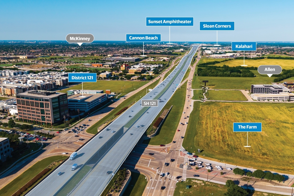 Multiple development projects planned along the SH 121 corridor will bring offices, entertainment venues, residences and other amenities. (Sky Eyes/Community Impact)