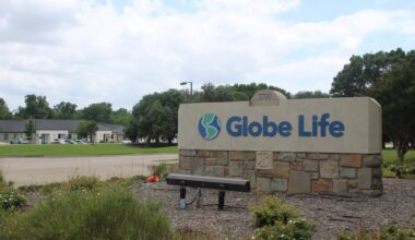 Image of GLobe Life sign at the former campus location.