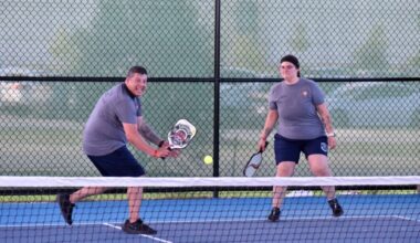 Firefighters playing pickleball