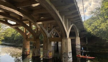 The Barton Springs Road bridge at the entrance of Zilker Park is slated for renovation. (Jessica McLaren/Community Impact)
