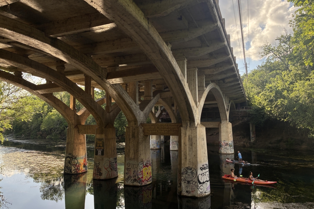 The Barton Springs Road bridge at the entrance of Zilker Park is slated for renovation. (Jessica McLaren/Community Impact)