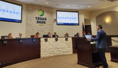 Randy Lueders, director of engineering and capital projects for the city of Cedar Park, discusses a planned shared-use path along Buttercup Creek Boulevard with City Council members at the June 11 meeting. (Daniel Schwalm/Community Impact)