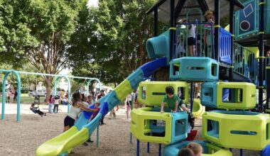 children playing on a colorful playground