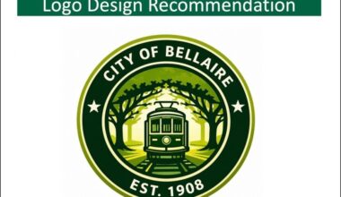 The logo design recommendation encompasses the Bellaire trolley, encompassed by a large oak arch. (Courtesy Bellaire Culture & Arts Board)