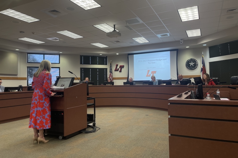 Lake Travis ISD officials conducted a public hearing to present the fiscal year 2026-27 budget and proposed tax rate at a June 17 meeting. (Sienna Wight/Community Impact)