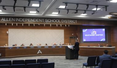 Allen ISD's board of trustees vote to adopt the 2026-27 school year budget during a June 15 meeting held at 610 E. Bethany Drive in Allen. (Colby Farr/Community Impact)