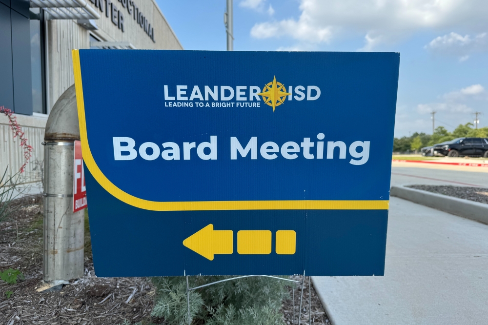 Leander ISD board meeting sign