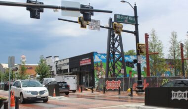 Parts of Frisco's Rail District are still under construction and should be completed later this year. A new transportation service is now available, as on-street parking was removed. (Community Impact staff)