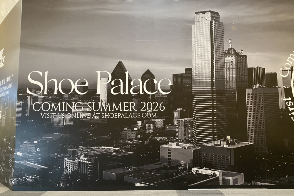 Signage blocks the Shoe Palace suite inside Grapevine Mills, which is currently undergoing interior renovations.