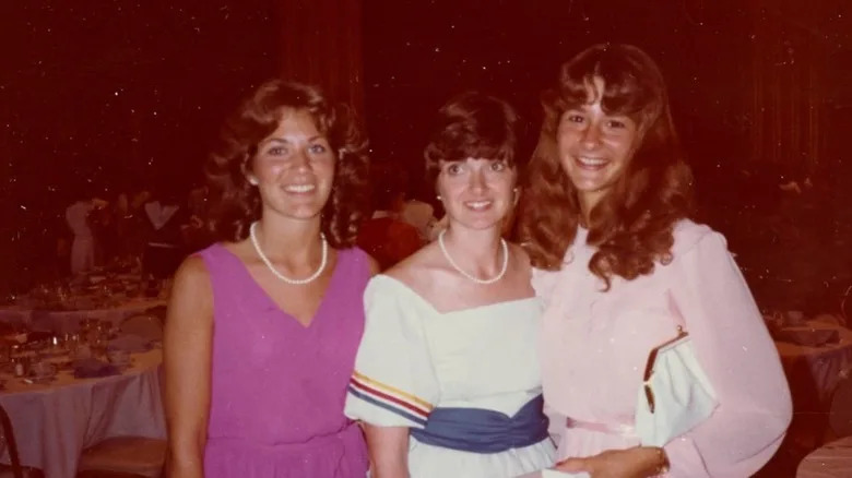 Melinda French Gates (on the right) smiling with her teacher, Mrs. Bauer and another woman