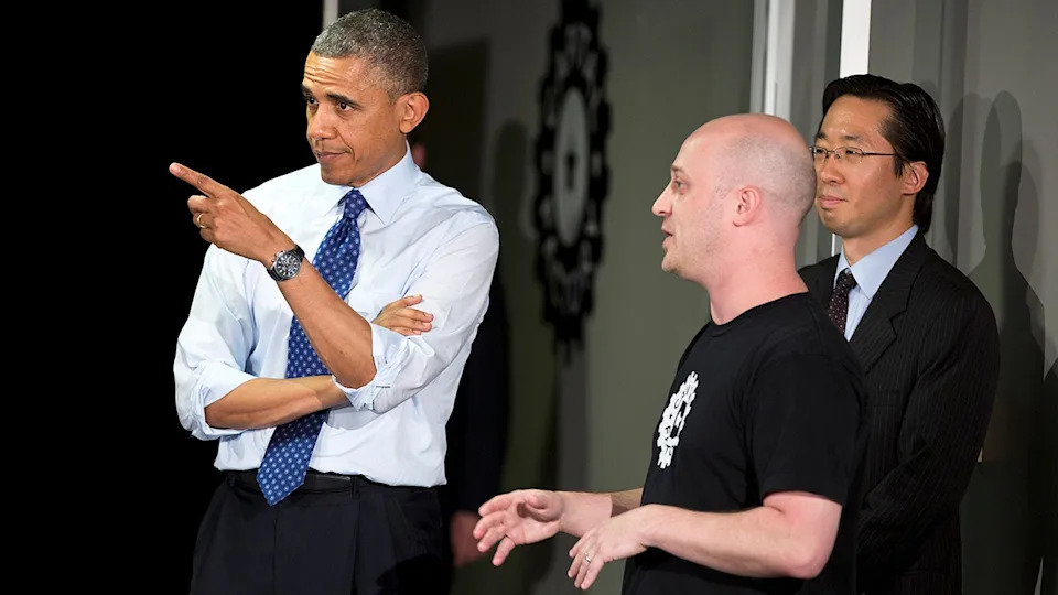 Former President Barack Obama and Joshua Baer