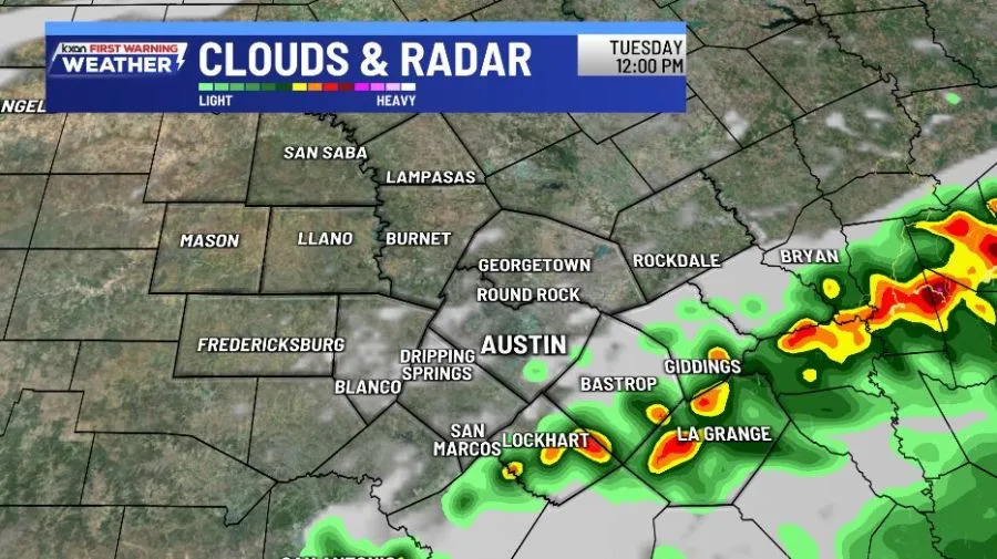Scattered showers return along and east of I-35 Tuesday