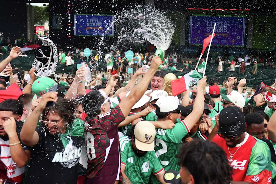 Mexico fans celebrate following their team’s win against South Africa in the opening game of FIFA World Cup soccer during FIFA Fan Fest at Fair Park on Thursday, June 11, 2026 in Dallas. (Shafkat Anowar/The Dallas Morning News)