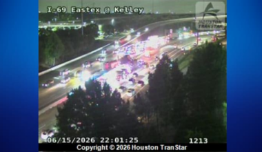 Overturned 18-wheeler closes multiple lanes on Eastex Freeway at Kelley Street