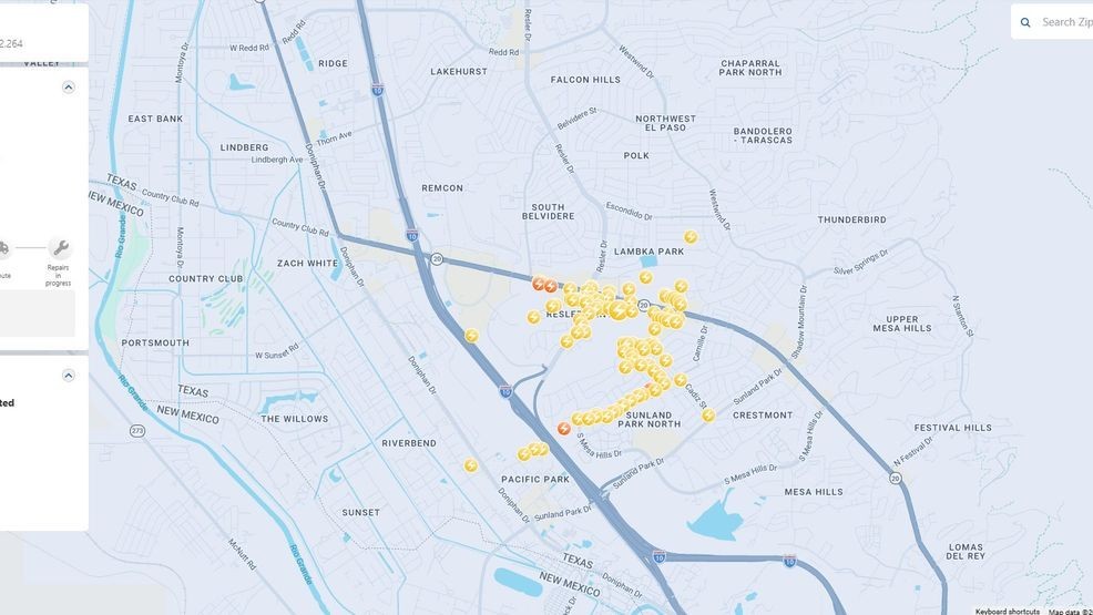 Map showing power outages in West El Paso. June 10, 2026. Credit: EPElectric