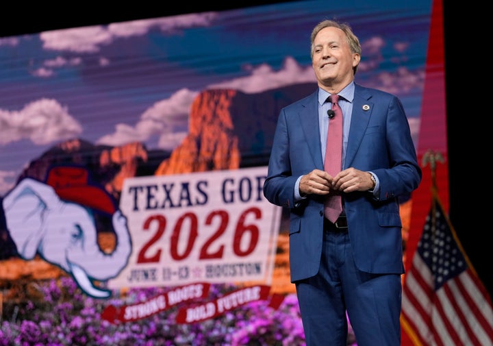 HOUSTON, TEXAS - JUNE 12: Texas Attorney General Ken Paxton speaks during the Texas GOP convention in the George R. Brown Convention Center in Houston Friday, June 12, 2026. (Melissa Phillip/Houston Chronicle via Getty Images)
