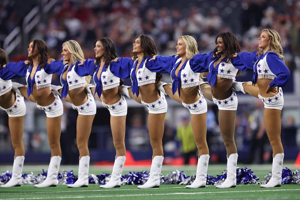 Dallas Cowboys Cheerleaders perform prior to the game against the Arizona Cardinals at AT&T Stadium on November 03, 2025 in Arlington, Texas.