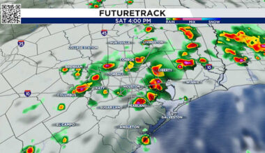 Tracking thunderstorms in Houston for the Pride 2026 parade.
