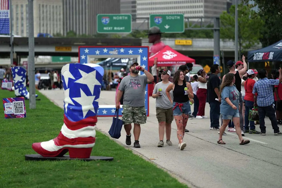 People gather at the Fourth of July Freedom Over Texas celebration in Houston, Friday, July 4, 2025. (Ashleigh Lucas/Houston Chronicle)