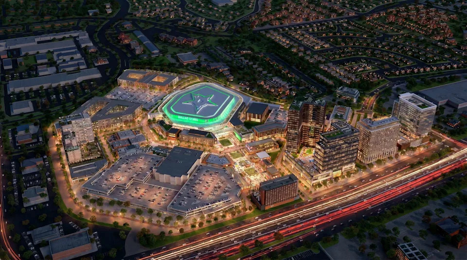 A rendering for the proposed new development for the planned Dallas Stars arena and entertainment complex. (Courtesy of Centennial)