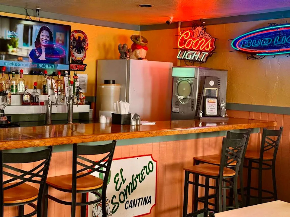 The bar area at El Sombrero Restaurant in Saginaw, Texas, as seen June 6, 2026.