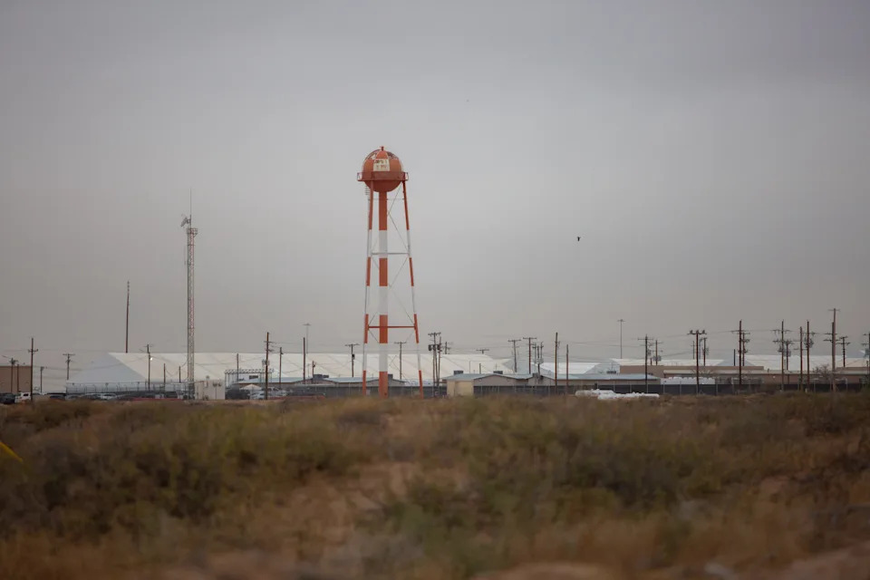 Camp East Montana, an ICE immigration detention center, is pictured from a distance.