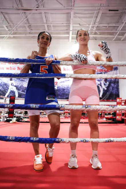 Amanda Serrano, Stephanie Han - 2026 MVPW Open Workouts at Hans Martial Arts Gym in El Paso, Texas Wednesday, May 27, 2026. (Matt Ferris / MVP)